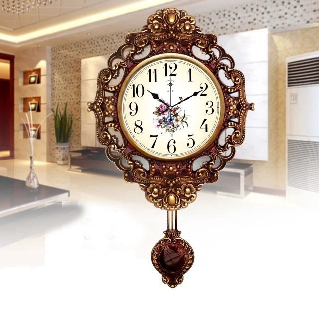 Đồng hồ treo tường quả lắc Châu Âu màu nâu (DHQL-N01)_60*30