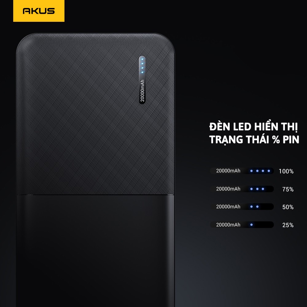 Sạc dự phòng 20000 mAh Akus C20 - Hàng chính hãng - Bảo hành 12 tháng