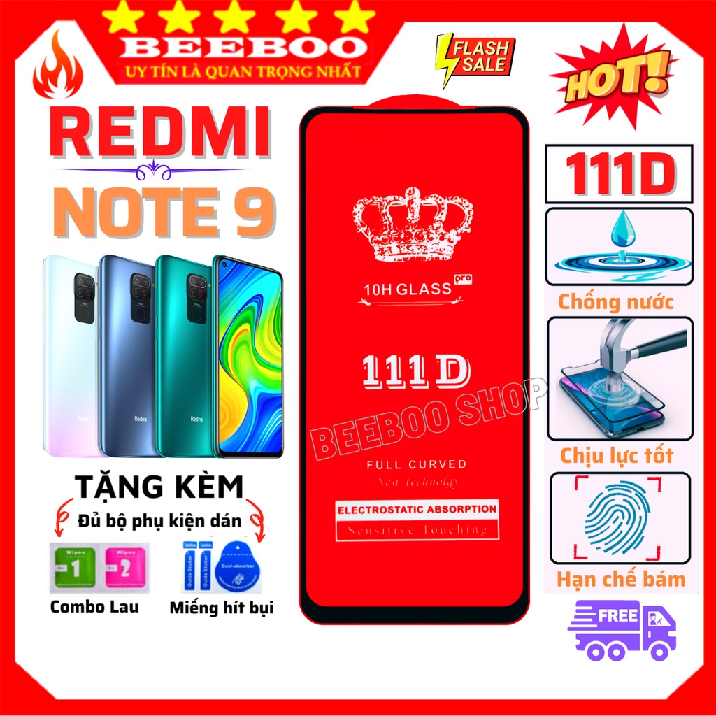 Kính cường lực Redmi Note 9 - Full màn hình 111D và Trong suốt - Độ cứng 10H  [FreeShip_50K] .