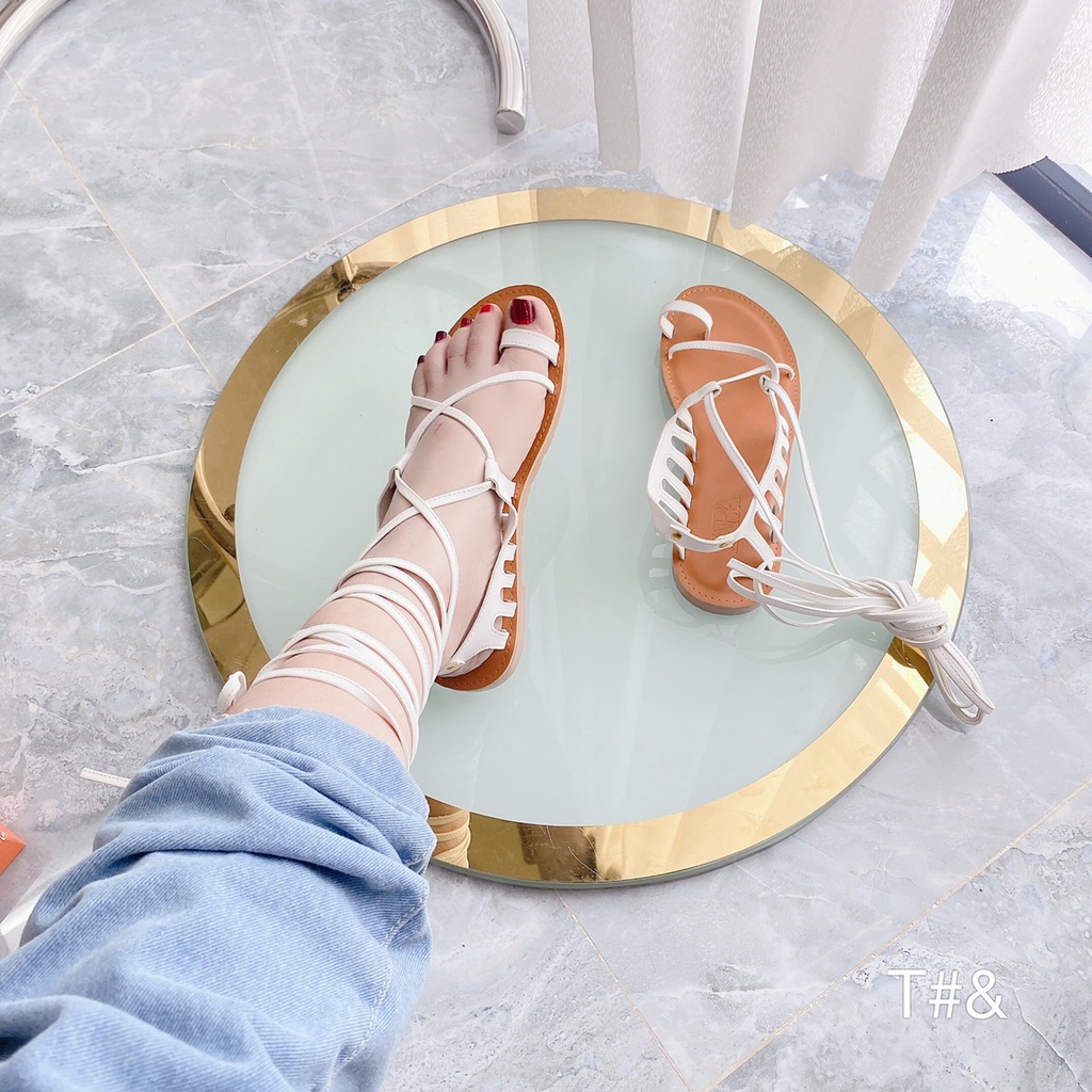 Sandal dây đan bắt chéo 30cm, zise 35-39, màu trắng tinh khôi/đen huyền bí, hàng sẵn, Việt Nam xuất khẩu.