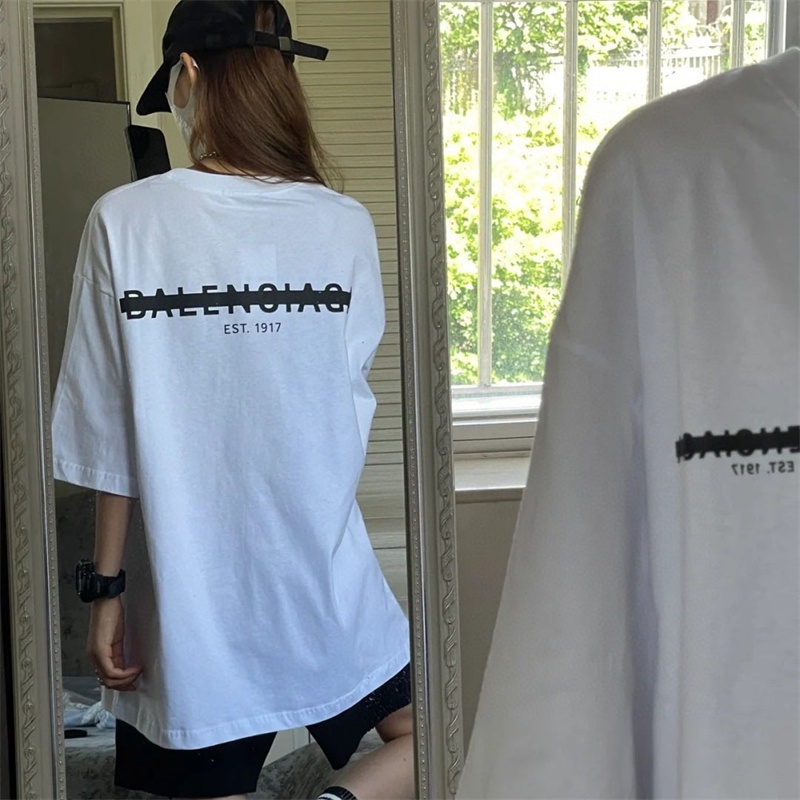 Balenc * Áo Thun Tay Ngắn In Logo Kẻ Sọc Trước Và Sau Thú Vị Sáng Tạo Và Thú Vị Cho Cặp Đôi