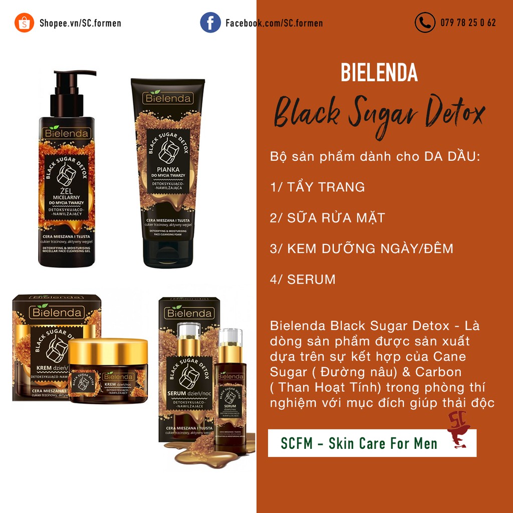 Bielenda Black Sugar Detox - Bộ sản phẩm Thải Độc Detox Dành Cho Da Dầu