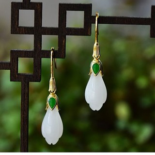 S925 bông tai bạc hetian bông tai hoa mộc lan cổ điển bông tai nữ retro thời gian bông tai hoa