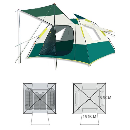 Lều Cắm Trại 4 Người Tự Bung, Lều Dã Ngoại Du Lịch Gia Đình 4 Cửa Có Mái Hiên Chống Mưa Chống Tia UV