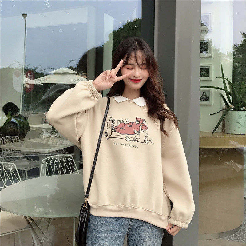 Áo sweater tay dài dáng rộng in họa tiết phong cách Harajuku Hàn Quốc thời trang dành cho cặp đôi