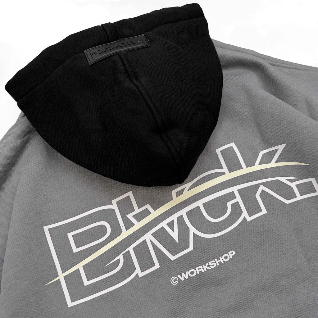 Áo khoác nỉ Hoodie zip basic logo BLVCK - hai phối màu Xám/ Xám nhạt