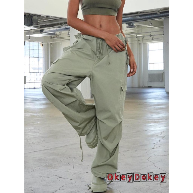 Quần Dài Thể Thao Dáng Rộng Màu Trơn Có Túi Lớn Và Dây Rút Thời Trang Xuân Hè Cho Nữ