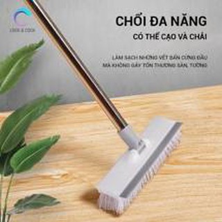 Cây chổi cọ, chà gạt nước sàn nhà thông minh phòng tắm 2 đầu đa năng cán inox 3 mức chiều dài