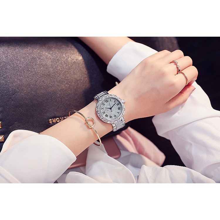 Đồng hồ nữ đính đá dây thép DZINER NTD32 sáng trọng mặt số la mã LINDO