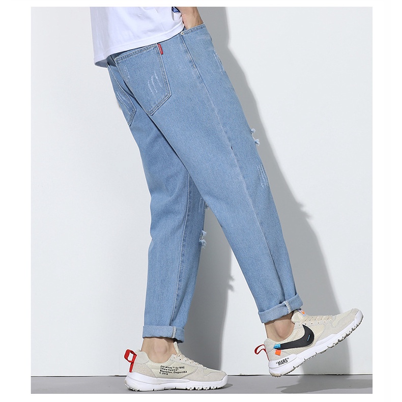 [xả kho] Quần jean rách nam nữ màu xanh baggy mặc hè