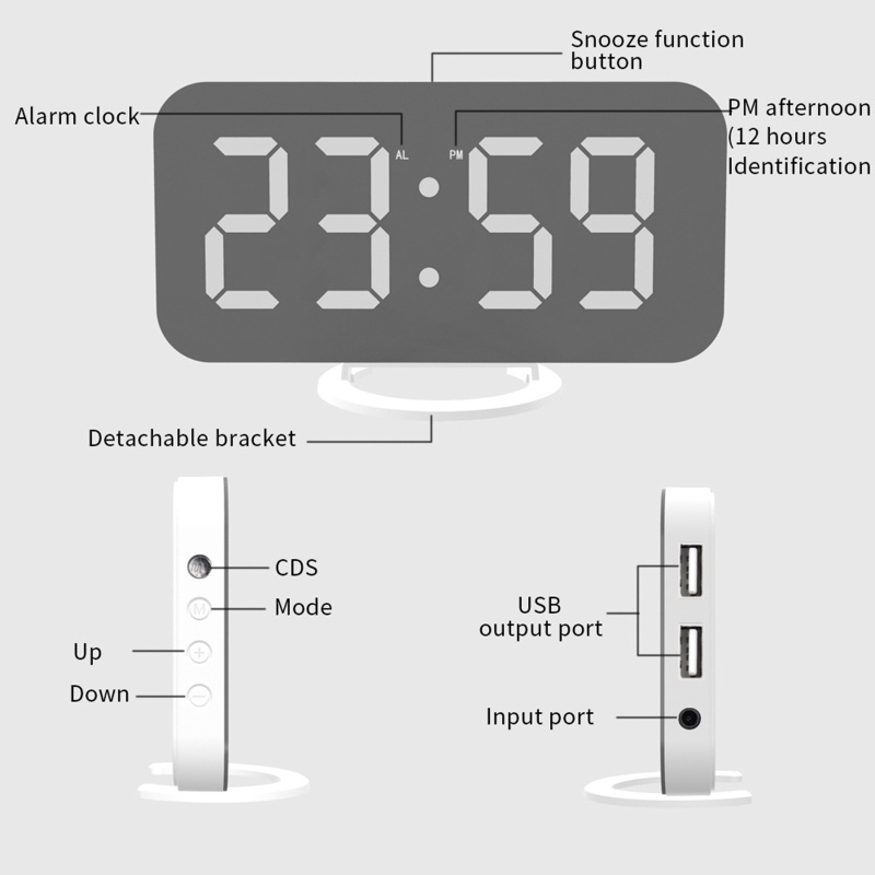 Đồng Hồ Báo Thức Điện Tử Kỹ Thuật Số Màn Hình LED Hai Cổng Sạc USB