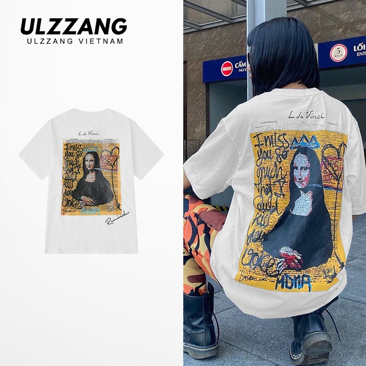 Áo thun tay lỡ ULZZANG cotton dáng unisex form rộng in hình mona reminder | BigBuy360 - bigbuy360.vn