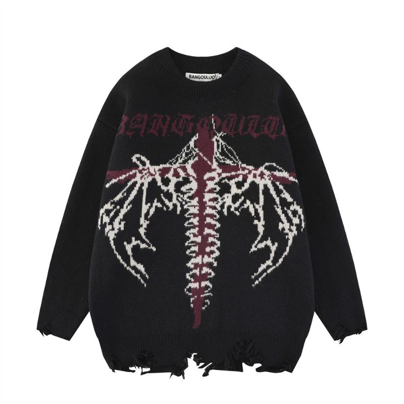 Áo len BOL Distressed Hem Gothic - Áo dệt kim dài tay form rộng unisex nam nữ grunge
