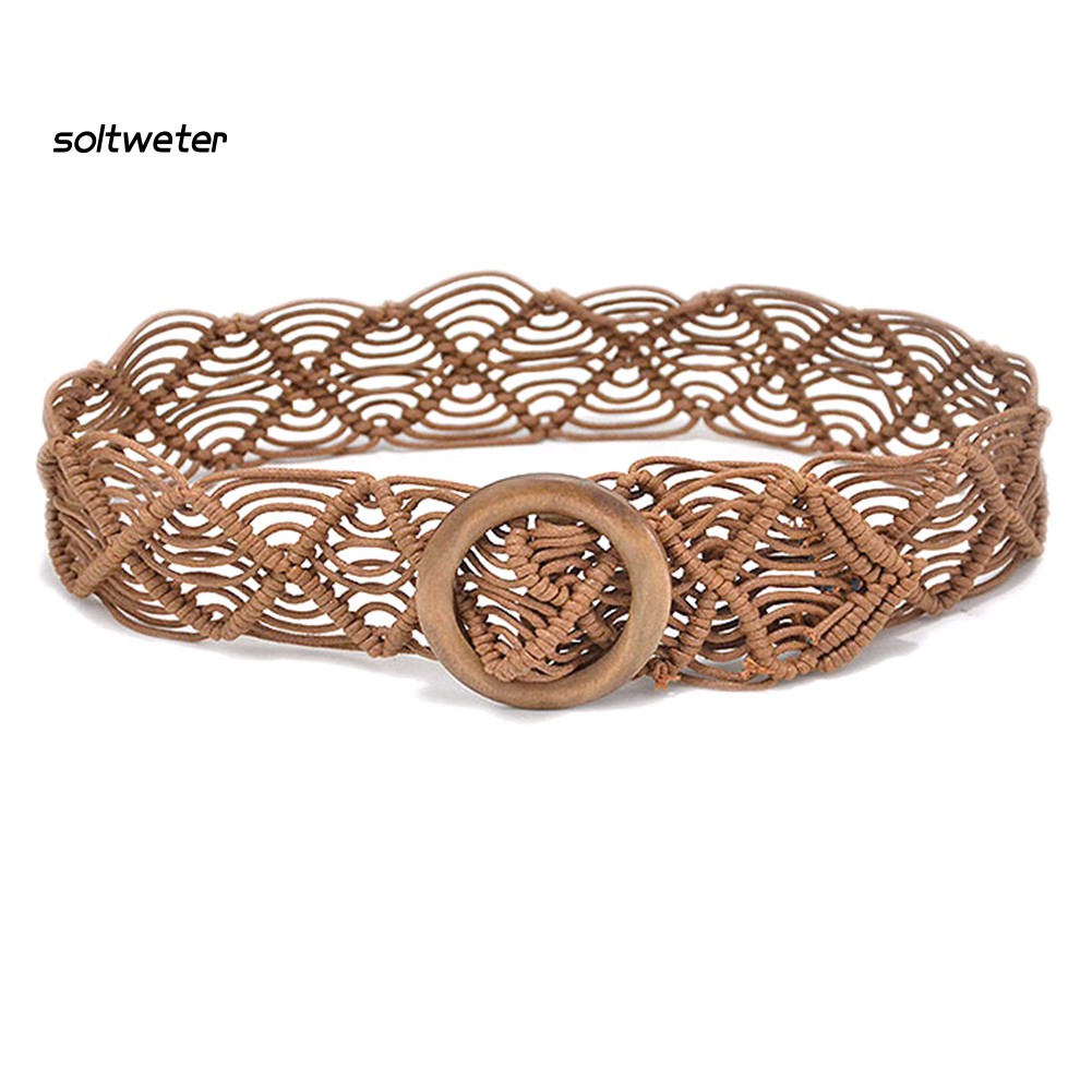 Thắt Lưng Da Khóa Gỗ Tròn Phong Cách Cổ Điển Cho Nữ