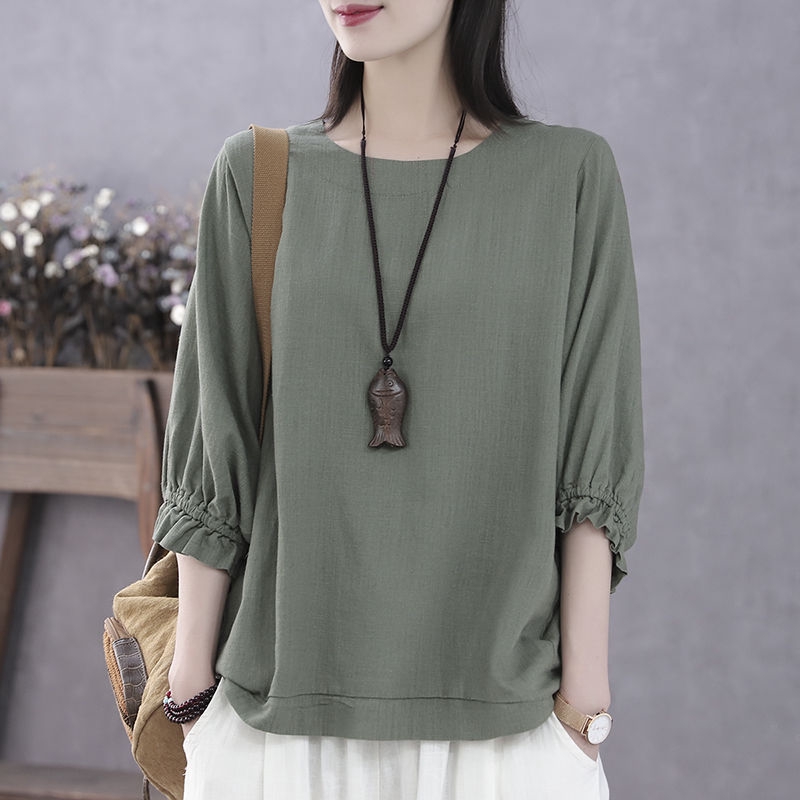 Áo Thun Cánh Dơi Bằng Cotton Linen Mỏng Dáng Rộng Tay Lửng Thời Trang Mùa Hè 2020 Kích Thước Lớn 3xl