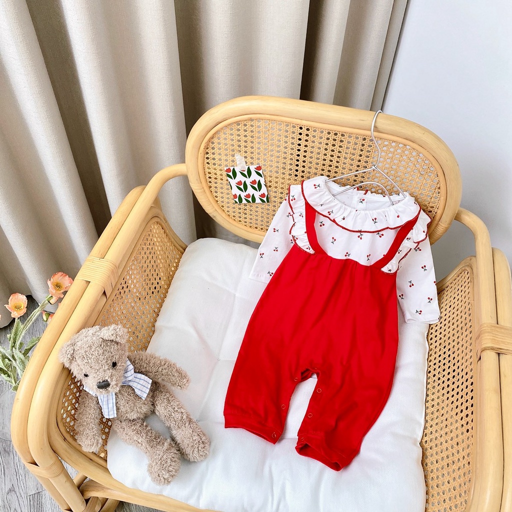 Áo liền quần Sanlutoz tay dài vải cotton thiết kế dễ thương cho bé gái sơ sinh