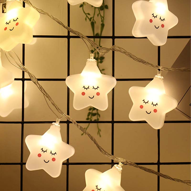 Dây đèn LED 10/20 bóng hình ngôi sao mặt cười dễ thương dùng để trang trí nhà cửa