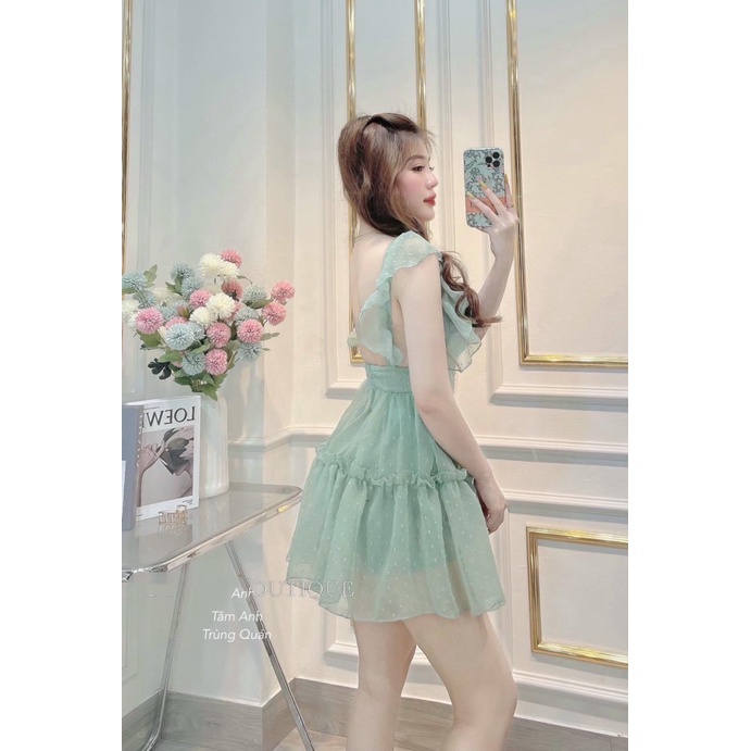 (Free Ship) Đầm Voan Hột Có Lót Quần Hở Lưng Siêu Hack Dáng UP Valetina Shop