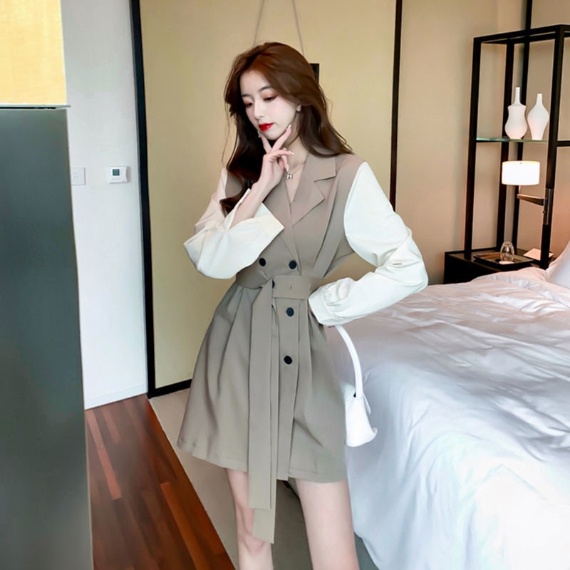 IELGY Đầm Cổ Vest Phong Cách Pháp Thời Trang Cho Nữ