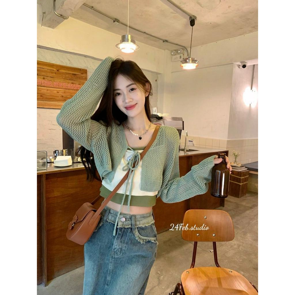 Áo lưới croptop đi biển phong cách ulzzang Hàn Quốc