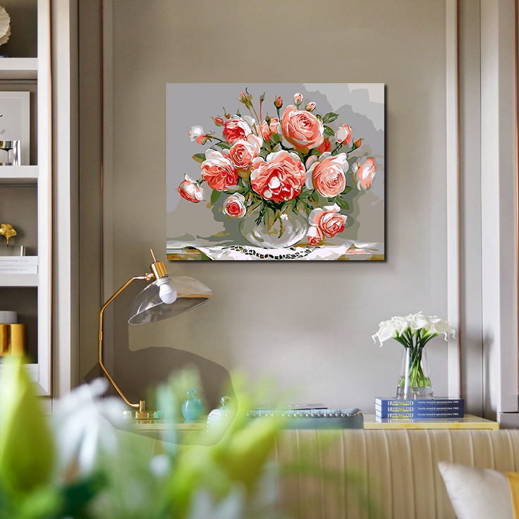 Tranh sơn dầu số hóa tự tô màu Hoa Hồng (có khung 40x50)