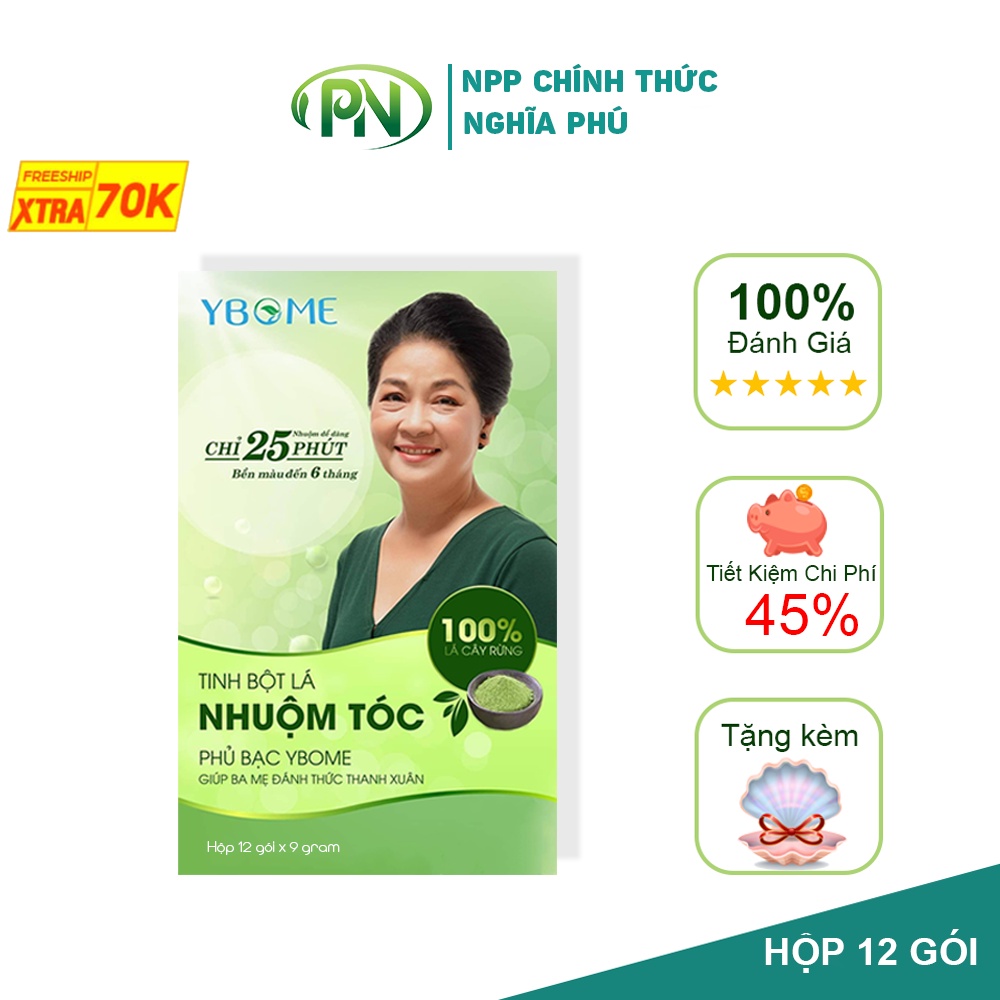 [Hộp 12] Tinh Bột Lá Nhuộm Tóc YBOME 100% Tự Nhiên An Toàn Dễ Chịu Bền Màu Dùng Cho Mọi Lứa Tuổi, Hiệu Quả Cho Bà Bầu