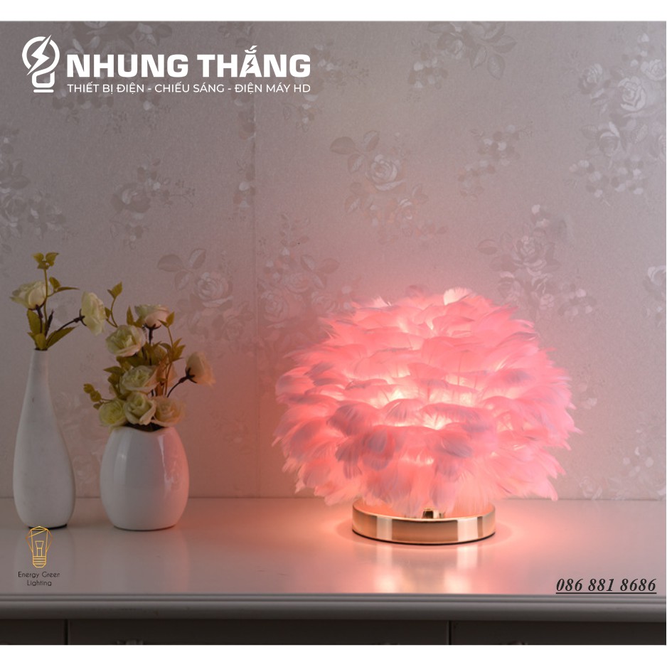 Đèn Bàn Lông Vũ RH-307 Kiểu Dáng Hiện Đại,Sang Trọng - 3 Màu Sắc Thanh Lịch - Tặng Kèm 1 Bóng Led 3 Chế Độ Ánh Sáng