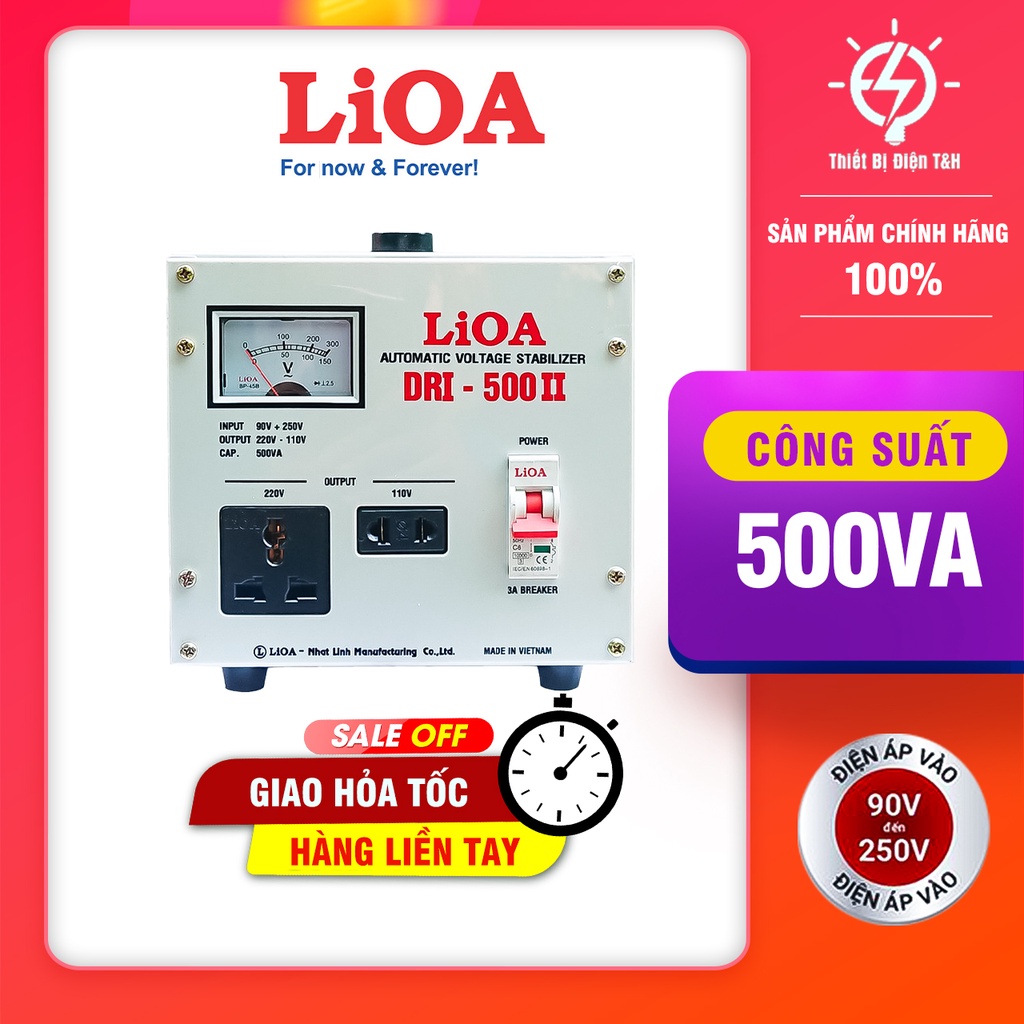 Ổn áp Lioa 0,5kva, DRI-500II, 1 pha, dải điện 90V - 250V