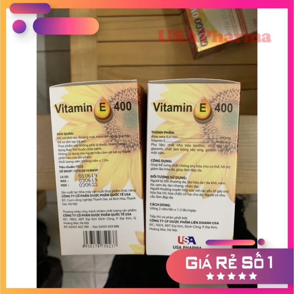 Viên uống đẹp da VITAMIN E400 - Trẻ hóa làn da, ngăn ngừa lão hóa - Hộp 100 viên