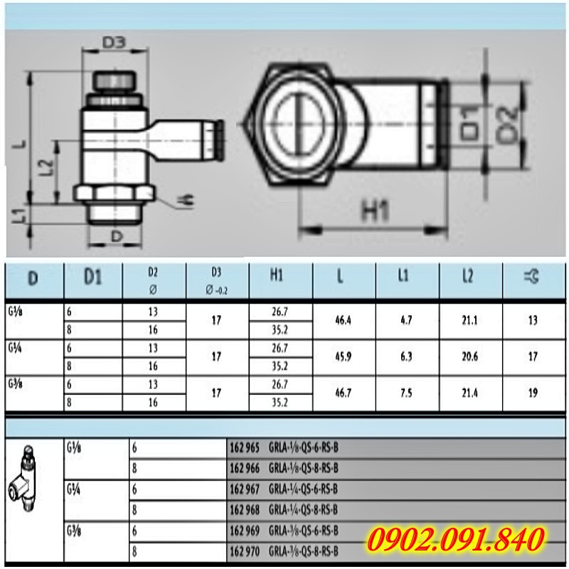 Van tiết lưu Festo ✴️VIP✴️ van điều khiển 1 chiều - bộ điều chỉnh khí thải GRLA-1/4-QS, GRLA-3/8-QS, GRLA-1/8-QS-