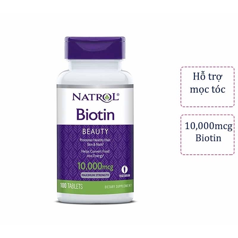 Viên uống hỗ trợ mọc tóc , giảm rụng tóc Biotin Natrol - Lọ 100 viên