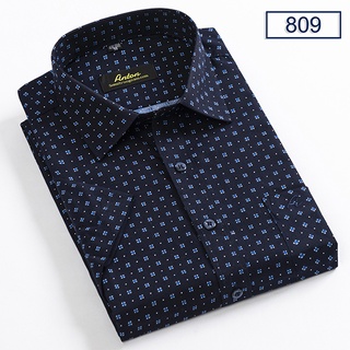 Áo Sơ Mi Nam Công Sở Trung Niên Anton Xanh Tím Than Ngắn Tay Vải Cotton Họa Tiết Hoa Nhí – 809