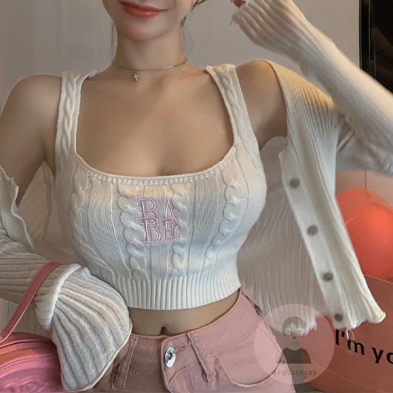 Áo Tank Top Nữ Cổ Chữ U Thêu Chữ Màu Xanh Lá / Trắng / Đỏ / Đen