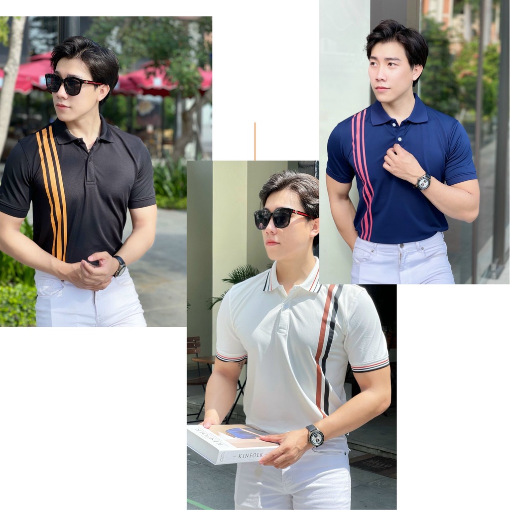 Áo thun POLO kẻ sọc dọc sành điệu, chất vải thun cao cấp vận động thoả mái, thấm hút tốt