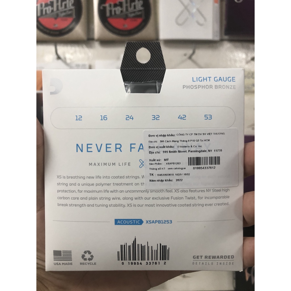 DÂY ĐÀN ACOUSTIC GUITAR D’ADDARIO XSAPB 12 – 53 LIGHT