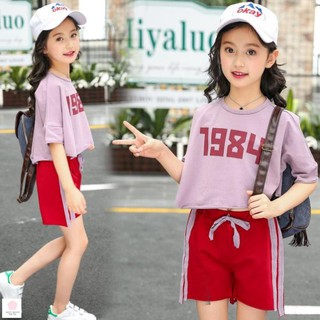 Đồ bộ cotton cho bé gái☑️ Bộ áo thun + quần short phong cách Hàn Quốc ☑️ thời trang  bé gái size đại 25kg, 30kg, 35kg