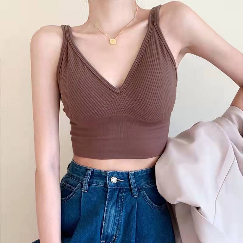 061822 Áo Lót Ống Đan Dây Lưng Cổ Chữ V Khoét Sâu Thoải Mái Gợi Cảm