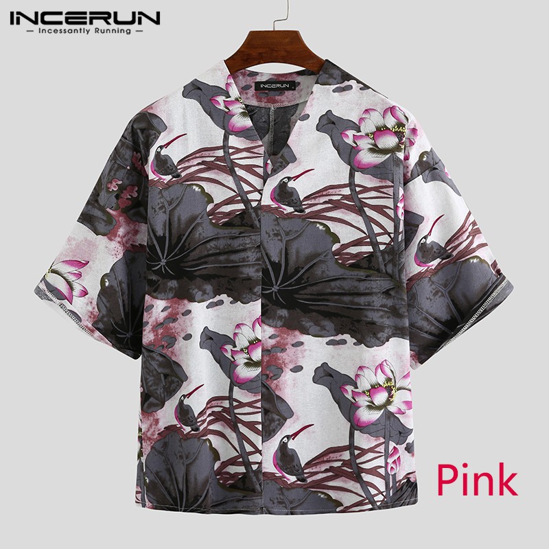 INCERUN Áo tay lỡ 3/4 in họa tiết phong cách cổ điển cho nam | BigBuy360 - bigbuy360.vn