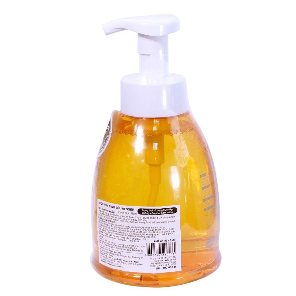 [CHÍNH HÃNG] Nước Rửa Bình Sữa Wesser Chai 500ml