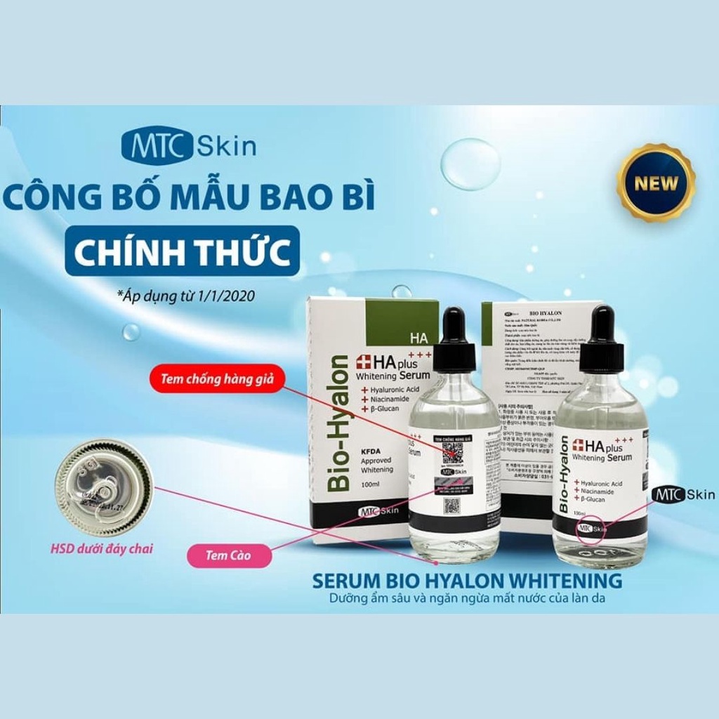 Serum Mtc_Skin Chính Hãng, HA+, Hydro B5, VitaminC, Dưỡng da mờ nám, Cấp Ẩm, Giúp Trẻ Hóa làn da, Xóa mờ nếp nhăn