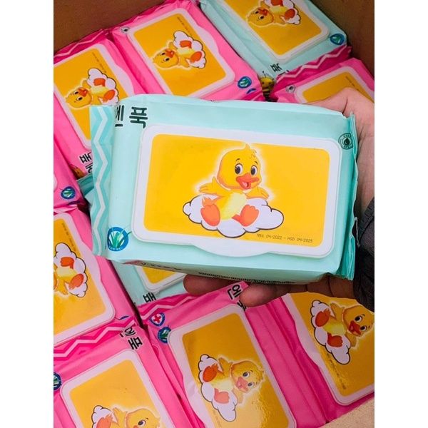 Set 10gói giấy ướt vịt vàng tặng kèm thùng nhựa