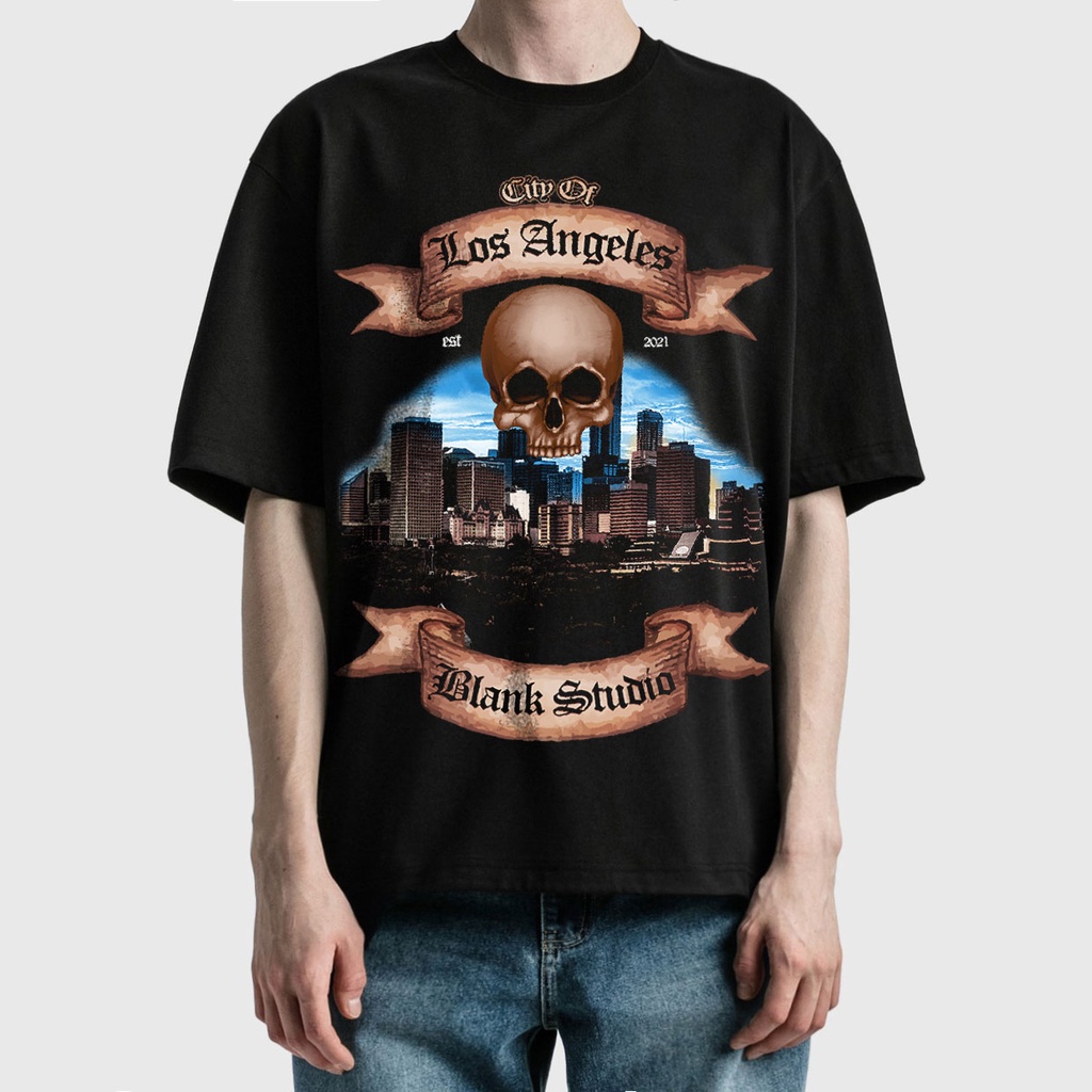 BLANK | Áo Thun L.A Tay Lỡ Unisex - Đen/Trắng Cổ Tròn