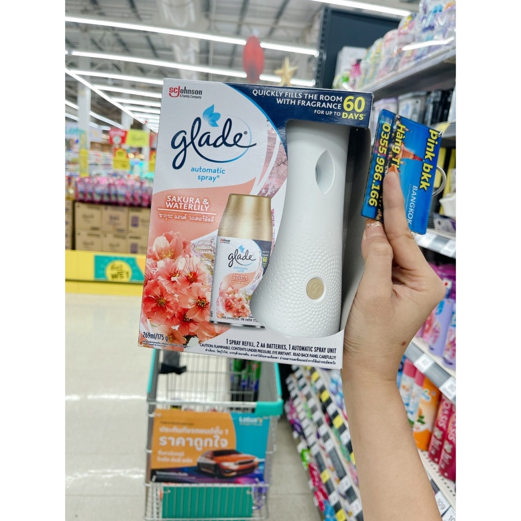 Máy xịt thơm phòng tự động Glade mẫu mới , xịt thơm phòng tự động hương dịu nhẹ, 9 mùi lõi thay thế 269ml