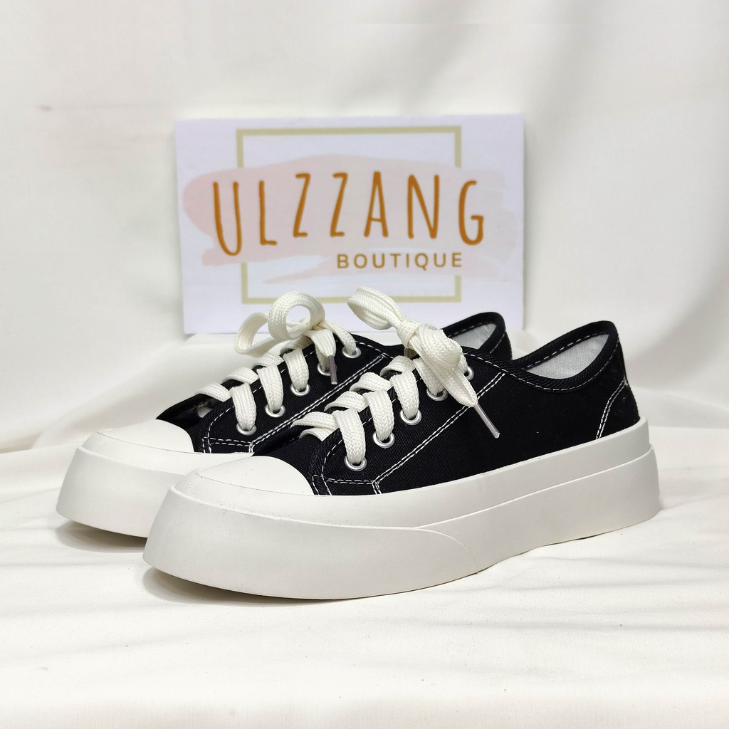Giày thể thao nữ Ulzzang bata đen trắng bò sữa đế bánh mì độn đế vải canvas vintage conver cute | BigBuy360 - bigbuy360.vn