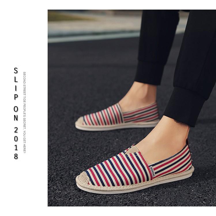 Slip on nam - Giày lười vải nam cao cấp - 4 màu sọc đen, xanh, vàng/đen & đỏ/đen - Mã SP 2906 hàng Quảng Châu | BigBuy360 - bigbuy360.vn
