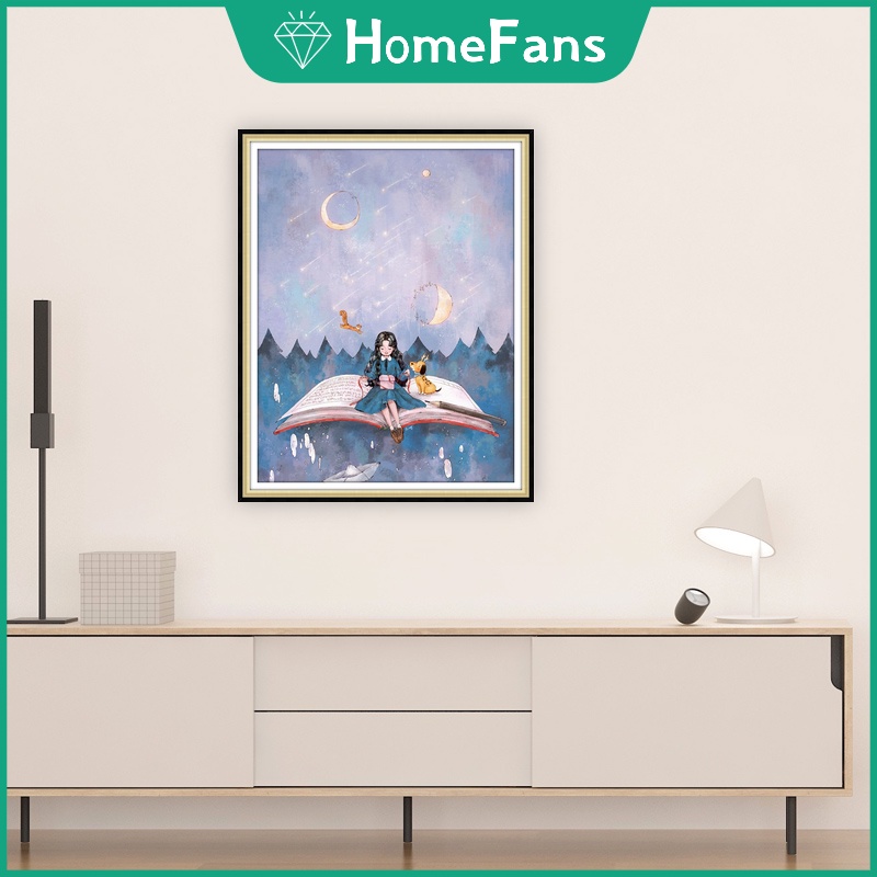 Bộ Tranh Đính Đá 5D DIY Hình Cô Gái Và Lồng Đèn Khổng Minh Kích Thước 30x40cm / 40x50cm