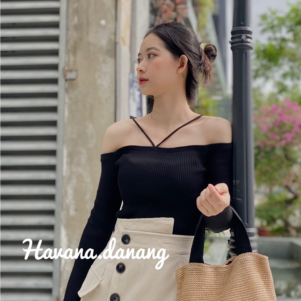 Áo len trễ vai, áo len tăm trễ vai, chất len tăm dày dặn không xù không sệt AE54