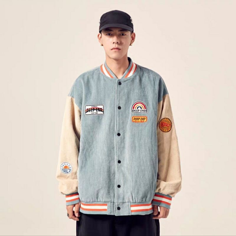 Áo Bomber/ Áo khoác nhung kiểu bomber về lại logo thêu, hàng bán chạy nhung tăm DeepEnd cúc bấm nam nữ MND