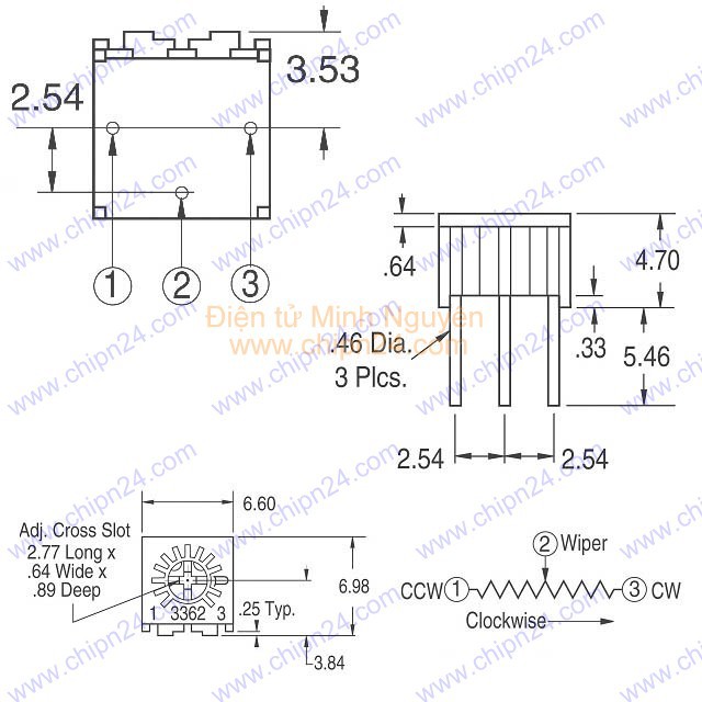 [3 CHIẾC] Biến trở Vuông 3362P 1K 10K 100K 2K 20K 200K 5K 50K 500K 1M - [Chọn Loại]