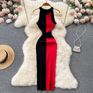 #2086 Đầm cổ quây 4 màu chất len dệt tôn dáng